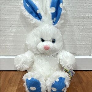 White Plush Bunny with Blue Polka Dot Ears and Paws - Soft Stuffed Animal